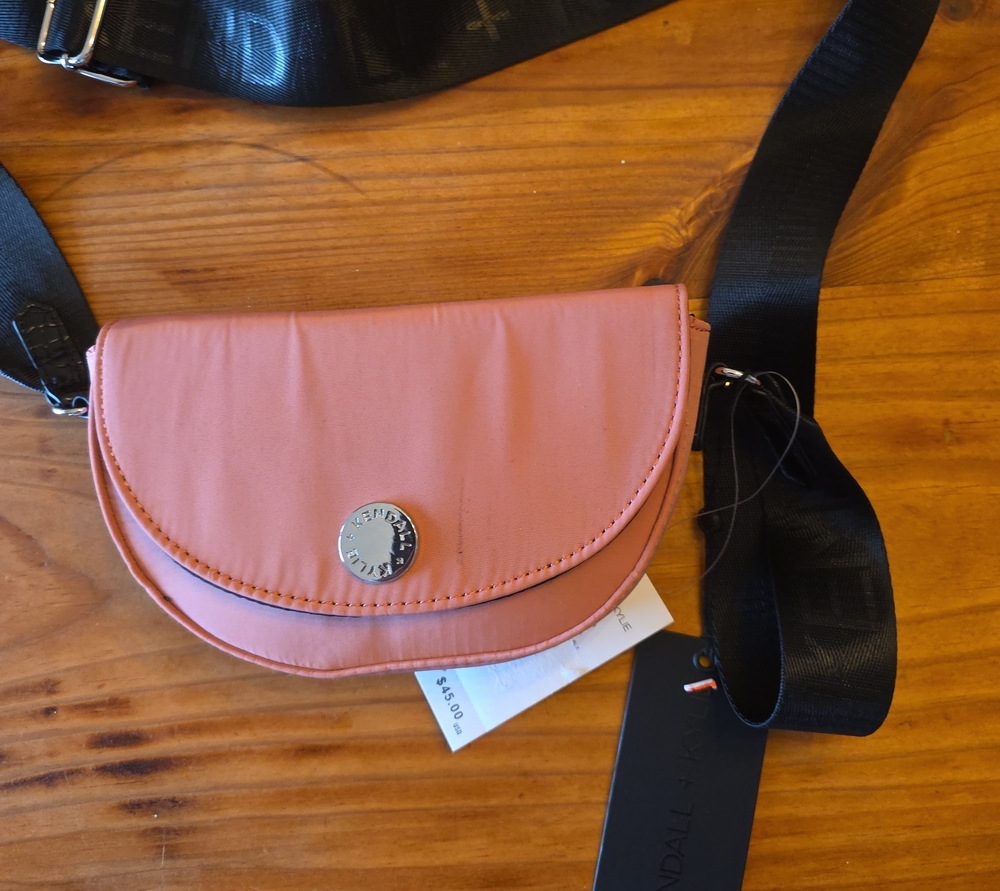 Kendall& Kylie Pink Crossbody Belt Bag with Black Strap